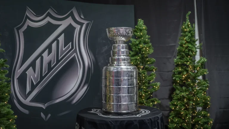 NHL Stanley Cup next to NHL shield