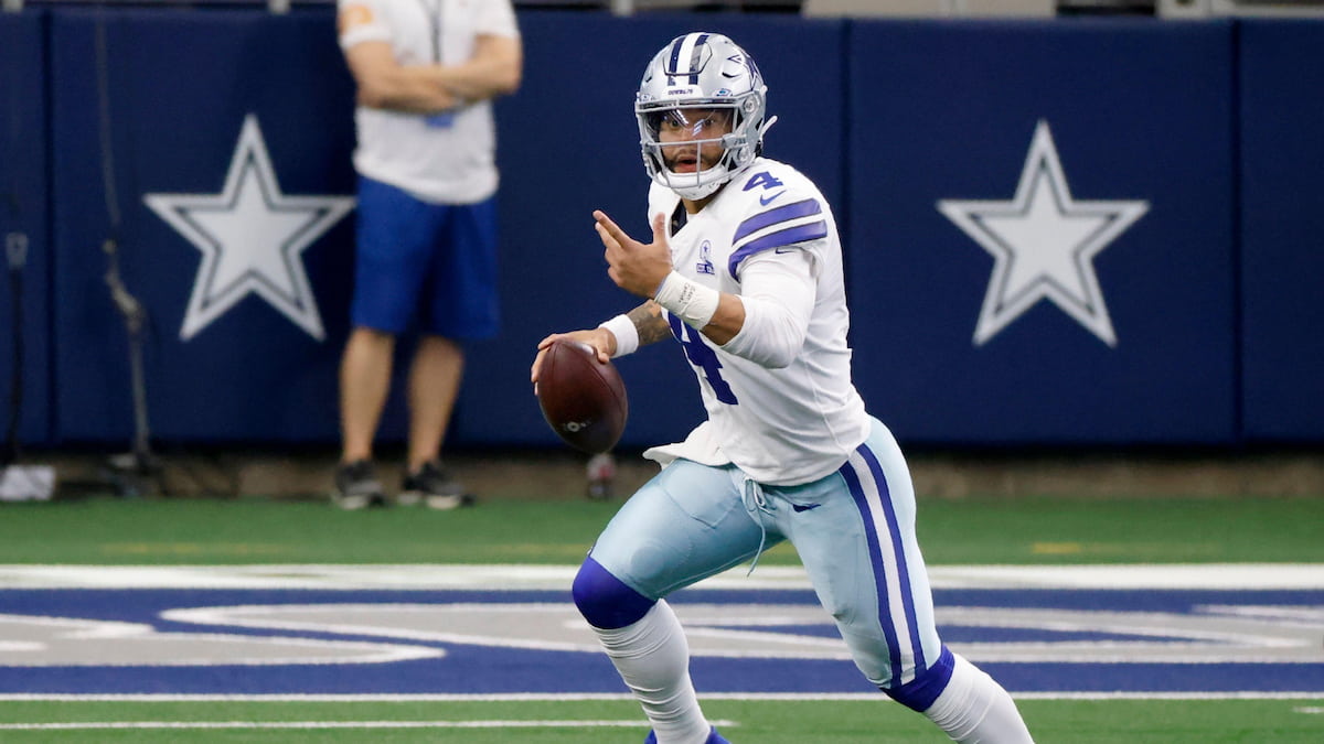 Dak Prescott of the Dallas Cowboys preparing to throw.