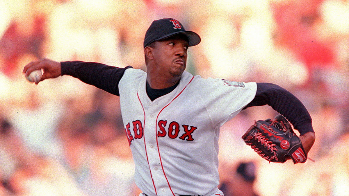 Pedro Martinez pitching for the Boston Red Sox.