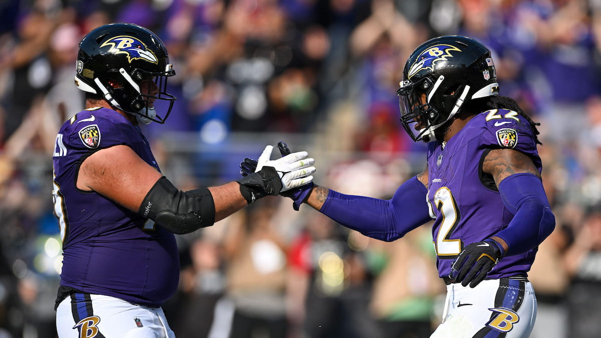 The Baltimore Ravens celebrate a touchdown.