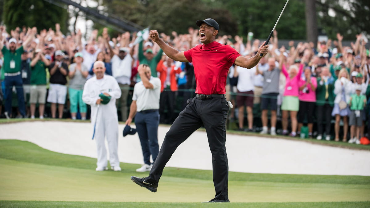 Tiger Woods celebrates winning the 2019 Masters.
