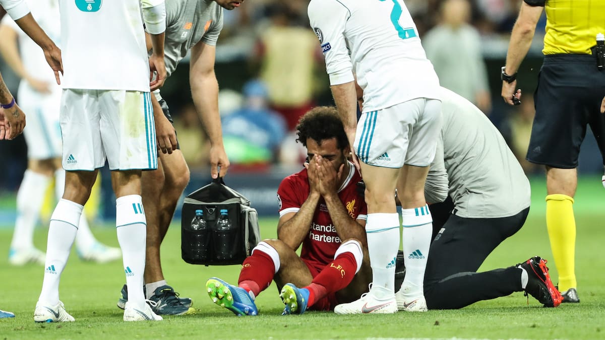 Mo Salah after getting injured in the 2018 Champions League final.