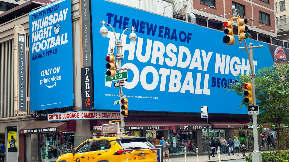 A billboard in New York City advertising Thursday Night Football on Amazon Prime.