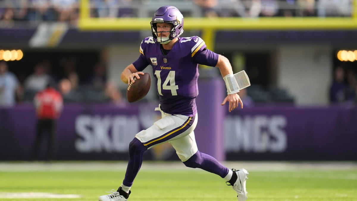 Sam Darnold - quarterback of the Minnesota Vikings - running with the ball.