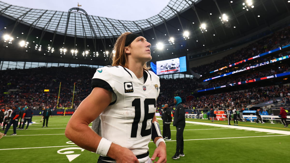 Trevor Lawrence of the Jaguars after the NFL London game.