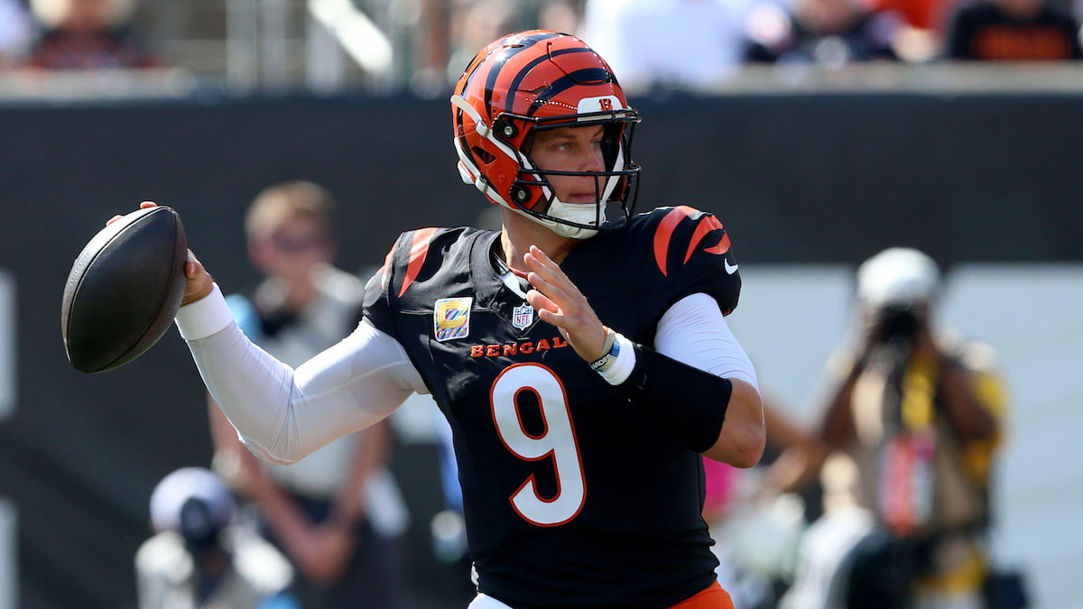 Joe Burrow prepares to release the ball when playing for the Bengals.