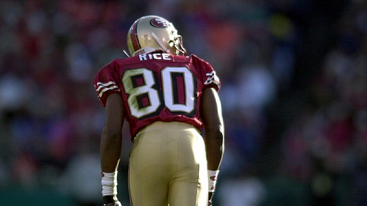 Jerry Rice lined up for the San Francisco 49ers.