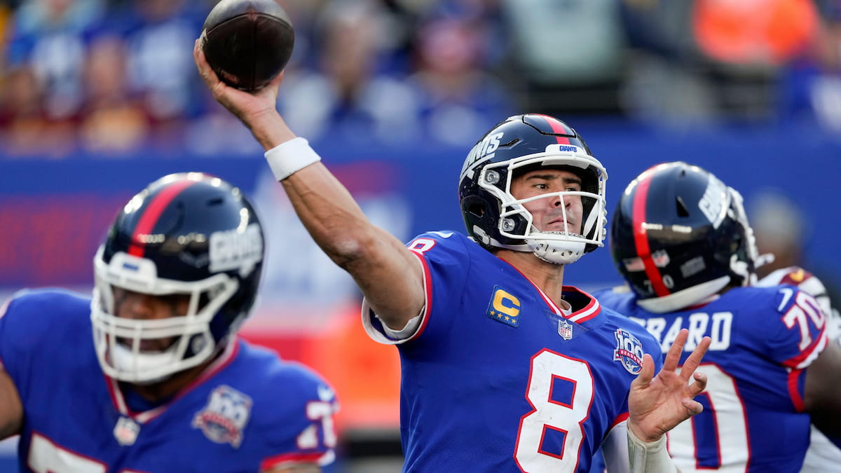 Daniel Jones of the New York Giants throws a pass.
