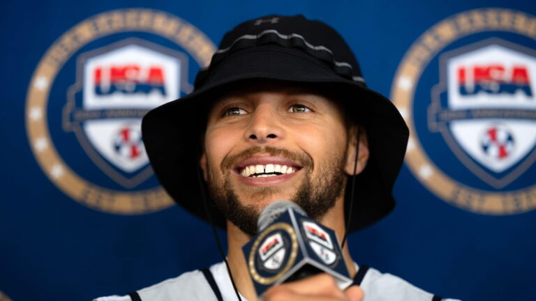 Steph Curry at a press conference.