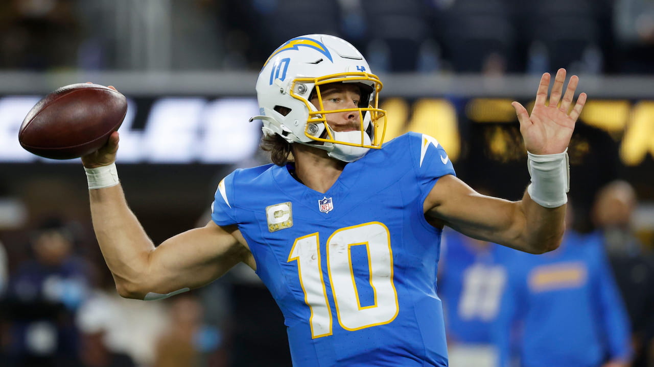 Justin Herbert playing for the LA Chargers