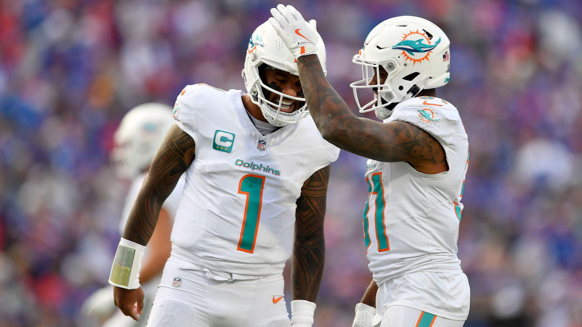 Tua and the Miami Dolphins celebrate a touchdown.