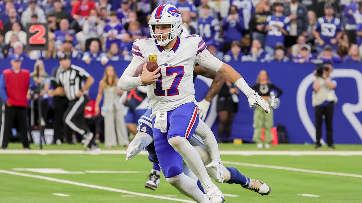 Josh Allen running with the ball for the Bills