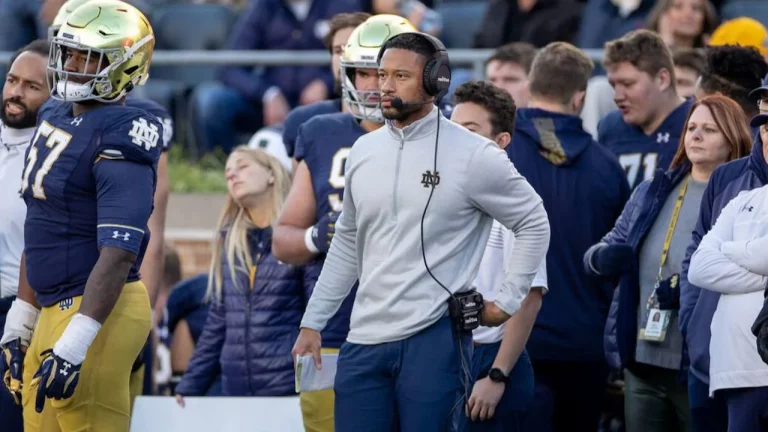 Marcus Freeman coaching Notre Dame Football