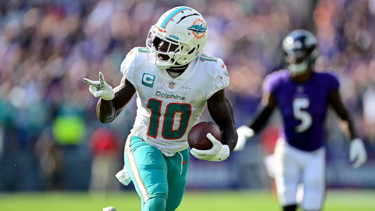 Tyreek Hill playing WR for the Miami Dolphins.
