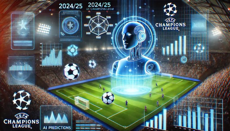A futuristic image to show AI predicting the outcome of the Champions League in 2025.