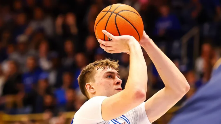 Cooper Flagg shooting a free throw for Duke.