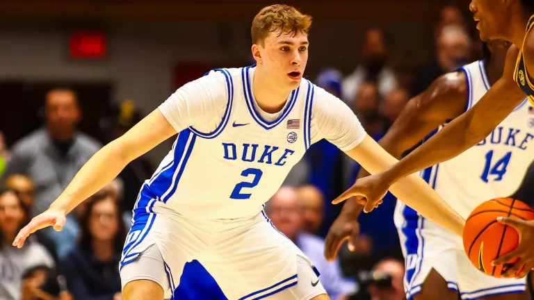 Cooper Flagg defending for the Duke Blue Devils.