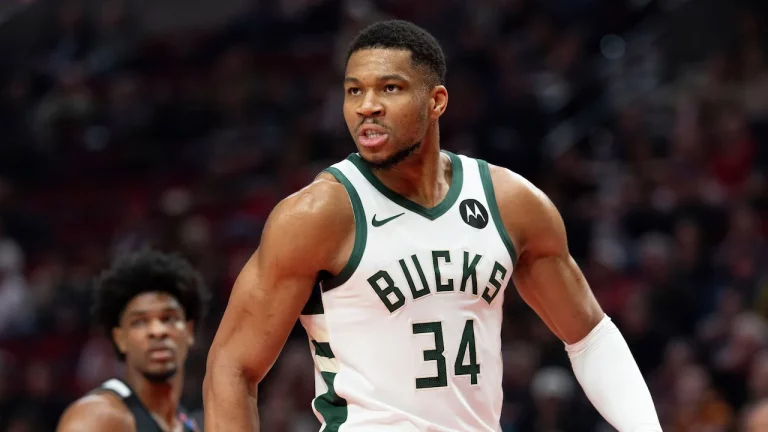 Giannis Antetokounmpo playing for the Milwaukee Bucks in Game 2.