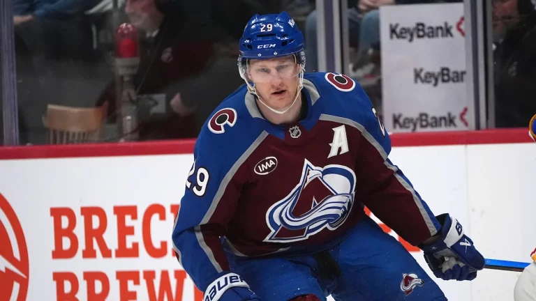 Nathan MacKinnon playing for the Colorado Avalanche.