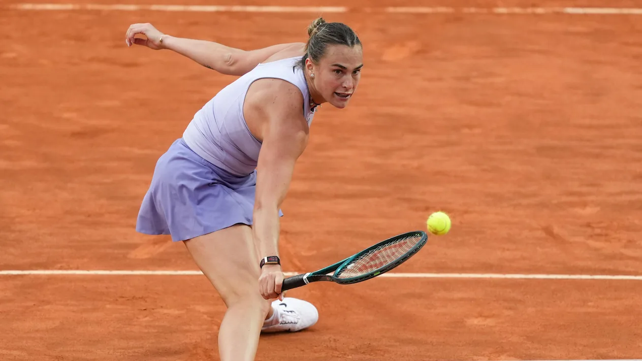 Aryna Sabalenka playing in the 2025 Italian Open.