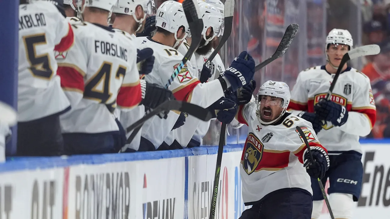 Brad Marchand scoring a goal for the Florida Panthers.