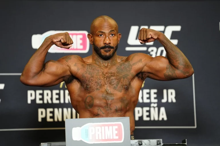 Khalil Rountree Jr. steps on the scale for the official weigh-ins at Hilton Downtown SLC for UFC307 - Pereira vs Rountree Jr. on October 4, 2024 in Salt Lake City, UT, United States.
