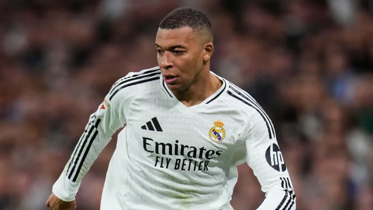 Kylian Mbappe playing for Real Madrid.