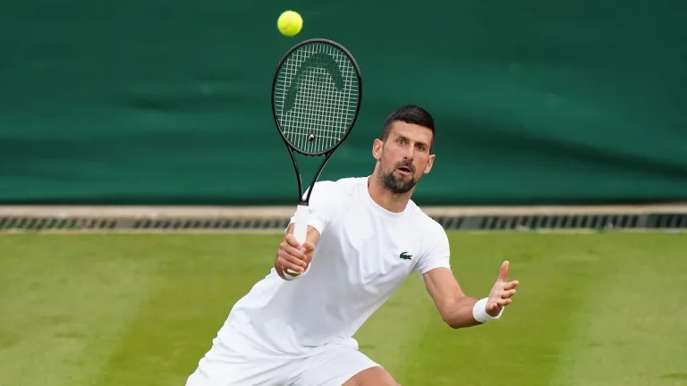 Novak Djokovic playing in the 2024 Wimbledon.