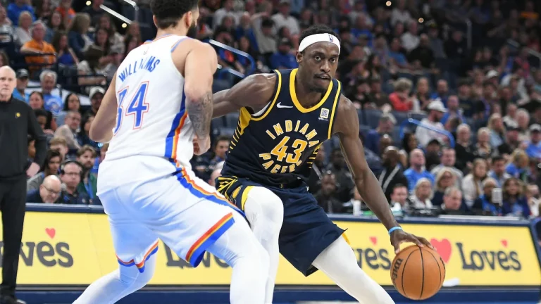 Pascal Siakam playing for the Oklahoma City Thunder in the 2025 NBA Finals.