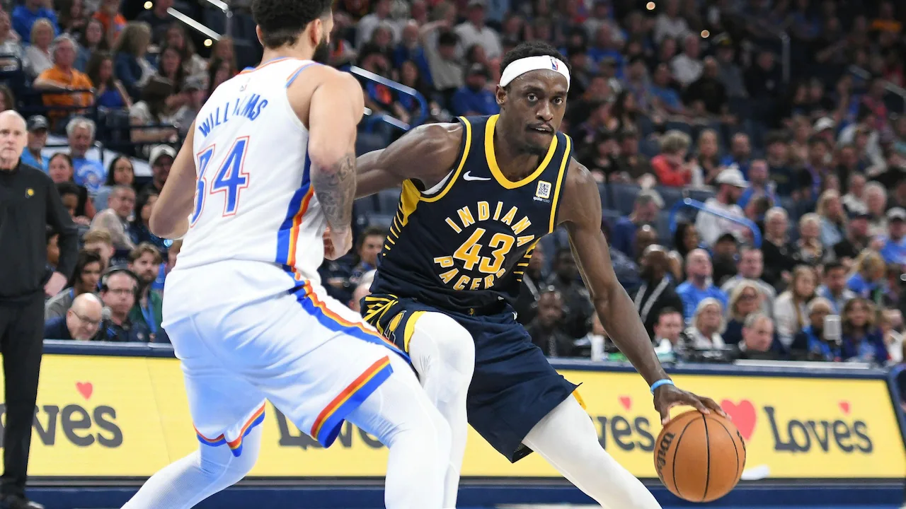 Pascal Siakam playing for the Oklahoma City Thunder in the 2025 NBA Finals.