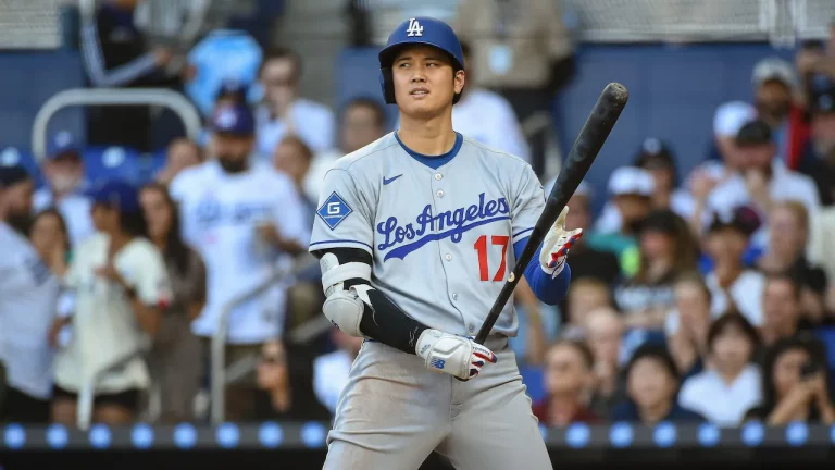 Shohei Ohtani playing for the Los Angeles Dodgers.