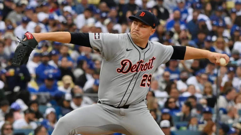 Tarik Skubal pitching for the Detroit Tigers.