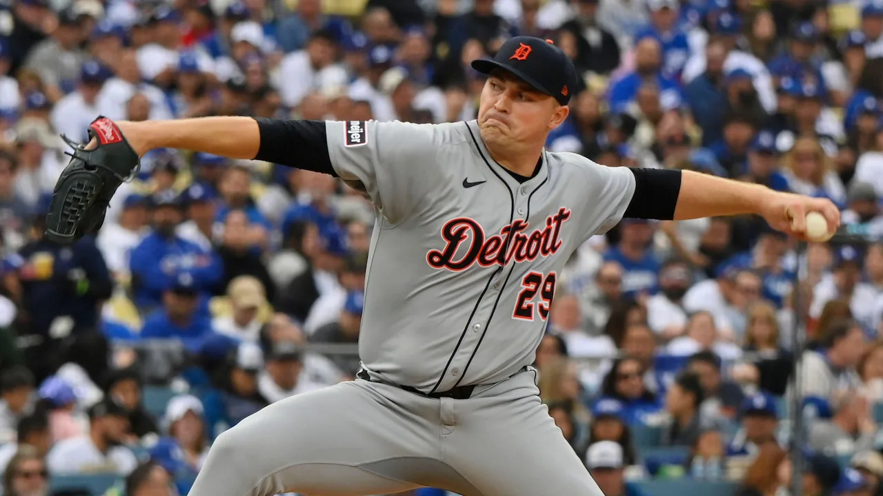Tarik Skubal pitching for the Detroit Tigers.