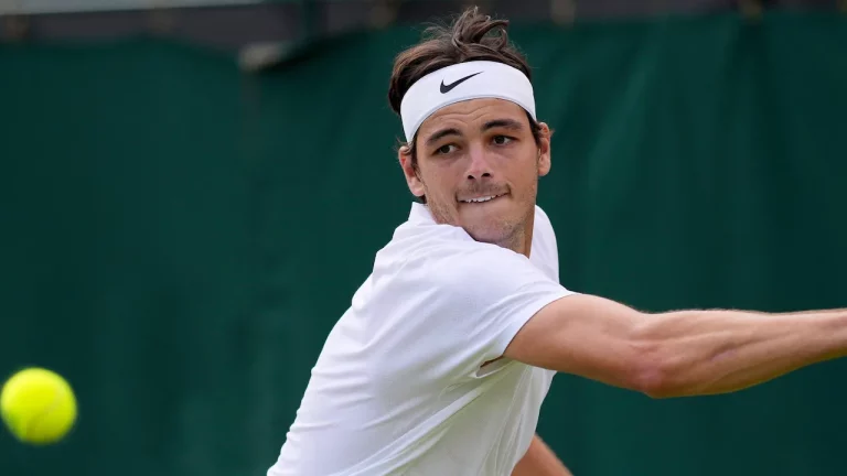 Taylor Fritz playing at Wimbledon in 2025.
