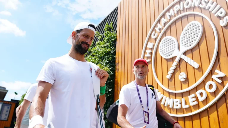 Novak Djokovic preparing to play a match at the 2025 Wimbledon.
