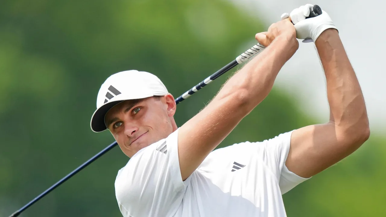 Ludvig Aberg after teeing off at the 2025 Scottish Open